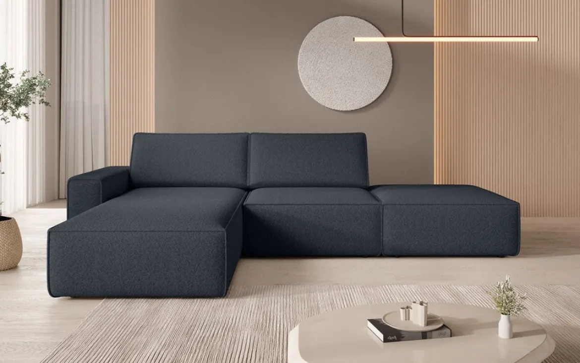 Modulares Ecksofa Yuma mit Beistellhocker aus Bouclé