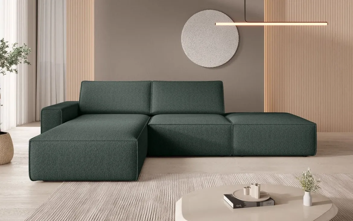 Modulares Ecksofa Yuma mit Beistellhocker aus Bouclé