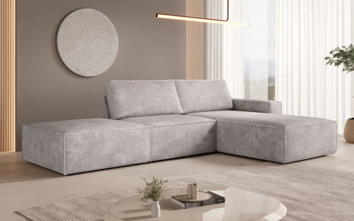 Modulares Ecksofa Yuma mit Beistellhocker aus Cord