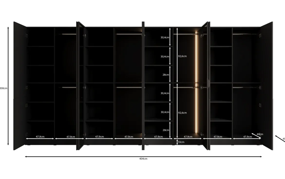 Moduro Arven XL – Viermoduliger Design-Kleiderschrank mit Holz- und Glasfront