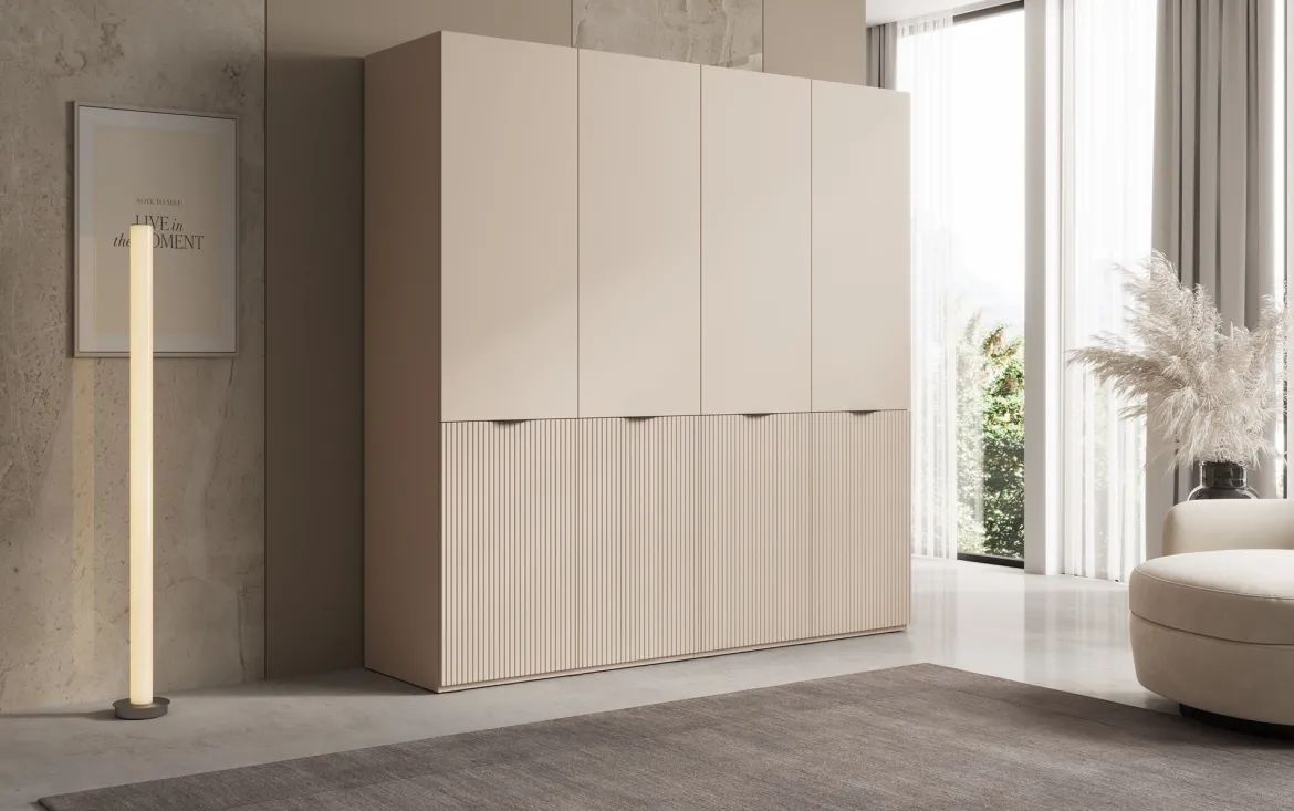 Moduro Elen – Zweimoduliger Kleiderschrank mit strukturierter Front