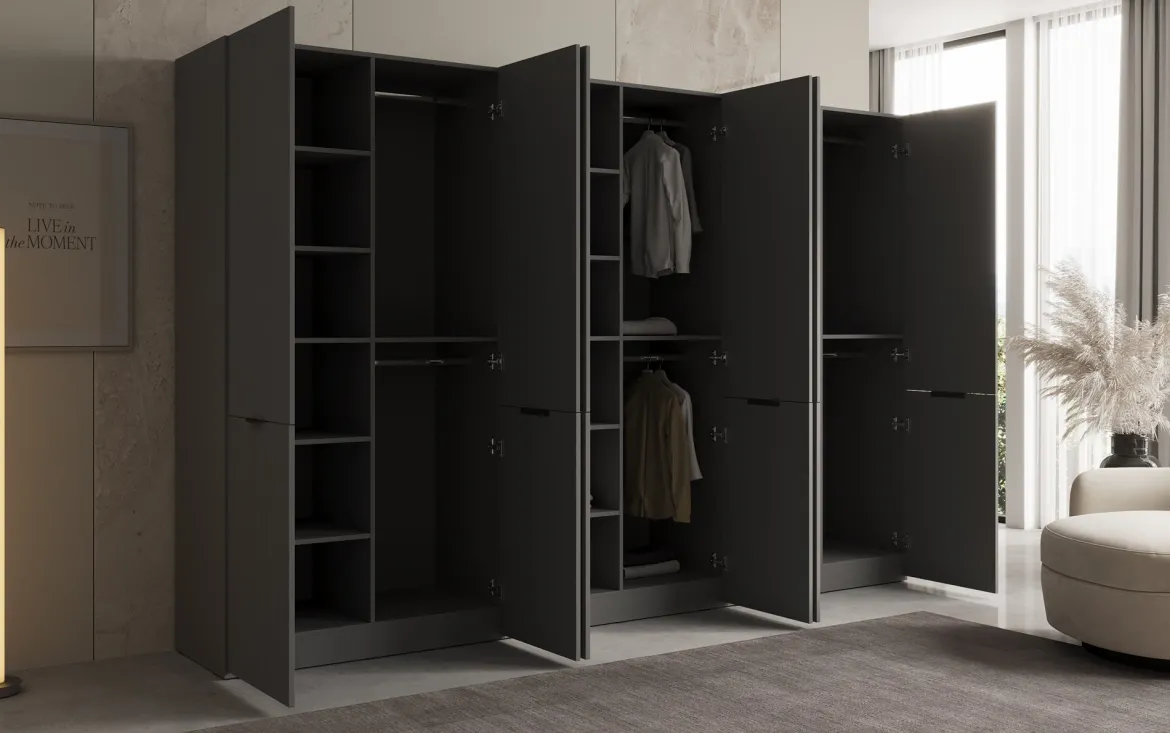 Moduro Faro – Dreimoduliger Design-Kleiderschrank mit strukturierter MDF-Front