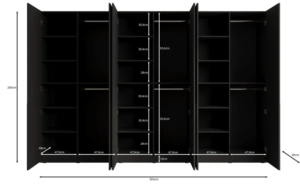 Moduro Faro – Dreimoduliger Design-Kleiderschrank mit strukturierter MDF-Front