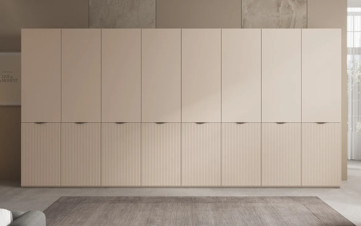Moduro Faro XL – Viermoduliger Design-Kleiderschrank mit strukturierter MDF-Front