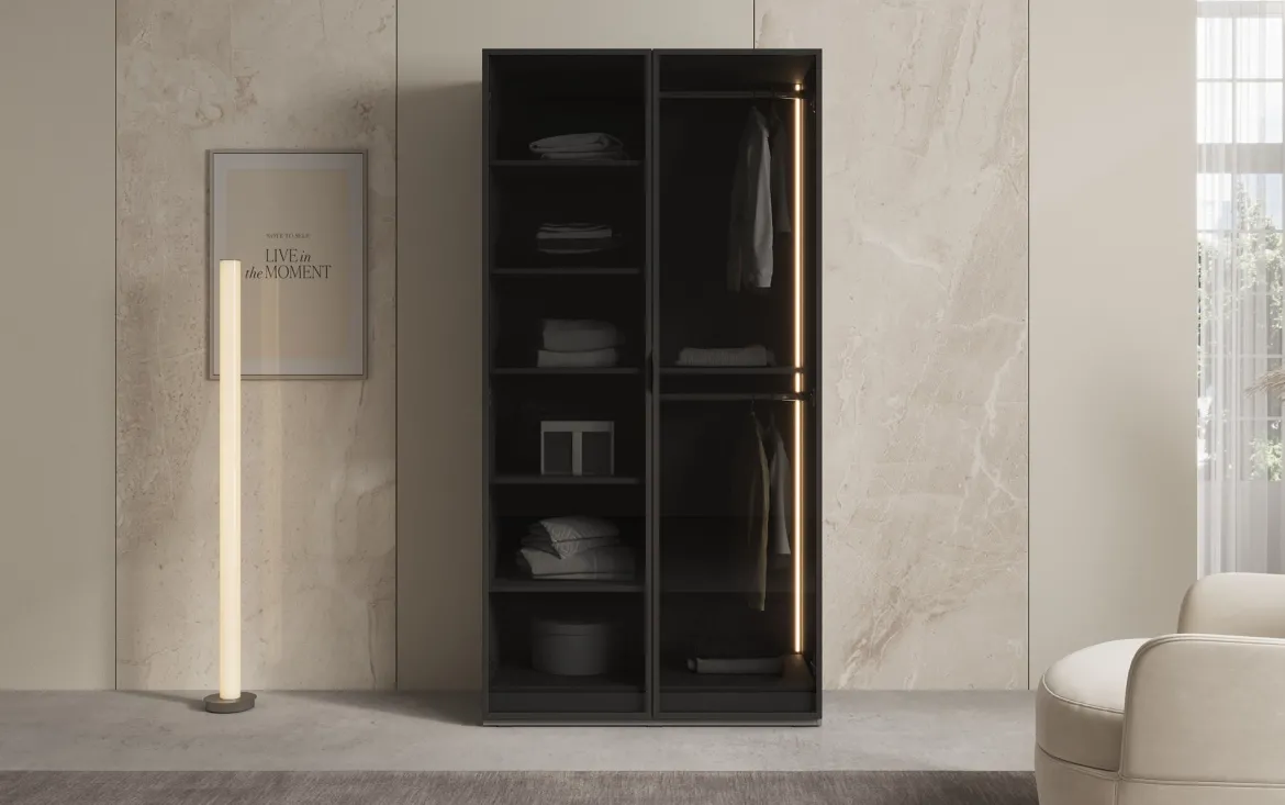 Moduro Luno – Design-Kleiderschrank mit Glasfront und LED-Innenbeleuchtung