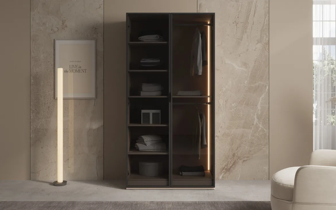 Moduro Luno – Design-Kleiderschrank mit Glasfront und LED-Innenbeleuchtung