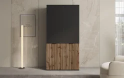 Moduro Naro – Design-Kleiderschrank mit dunklem Korpus und Holzdekor-Front