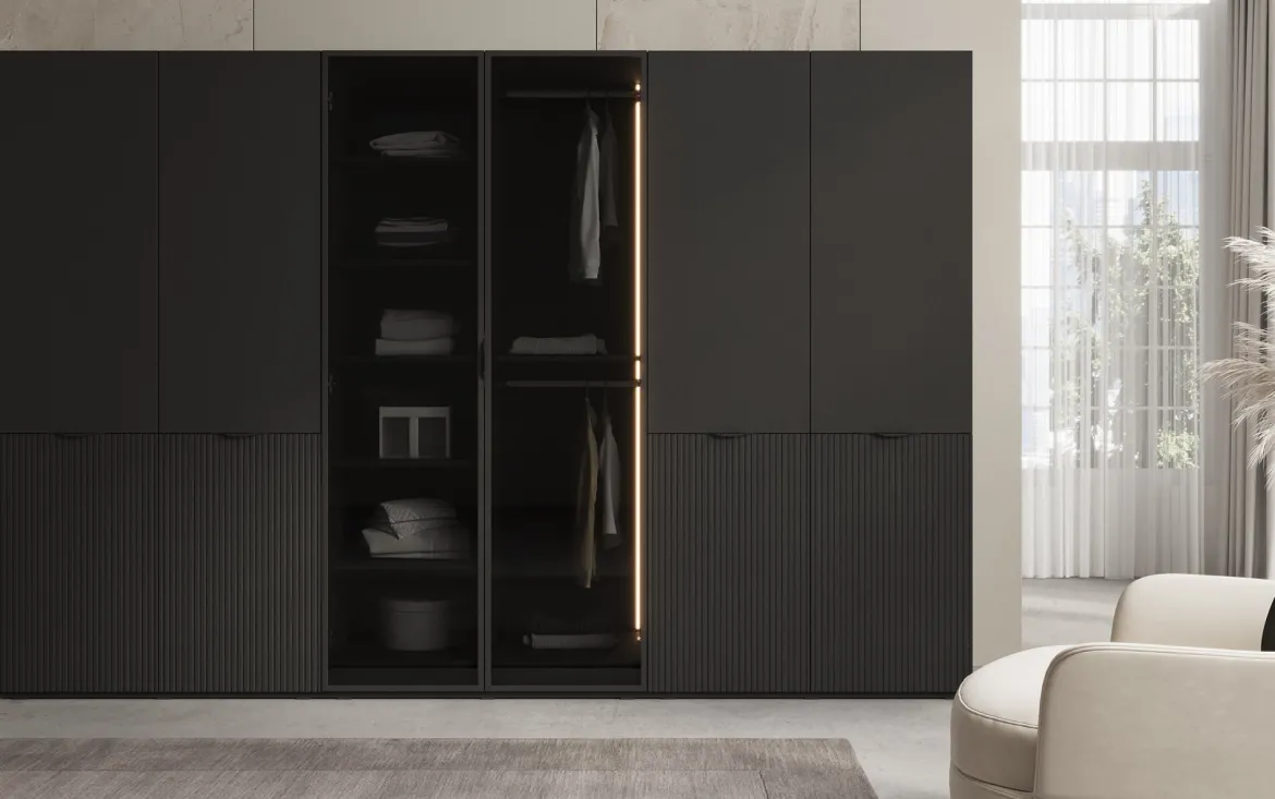 Moduro Sano – Modularer Kleiderschrank mit Glas- und Strukturfront
