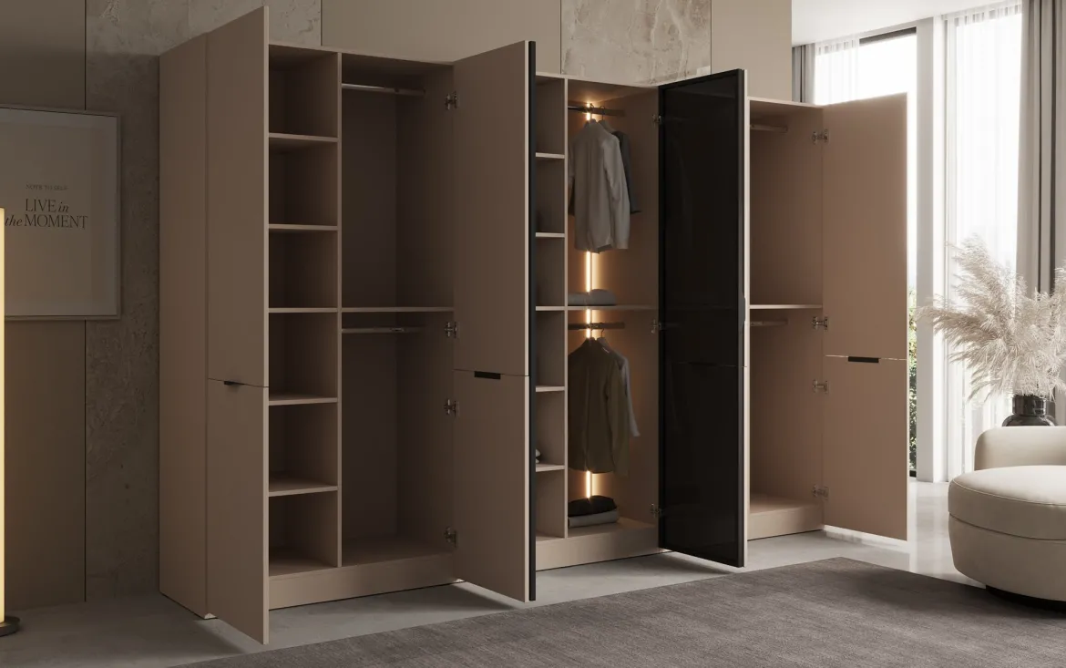 Moduro Sano – Modularer Kleiderschrank mit Glas- und Strukturfront