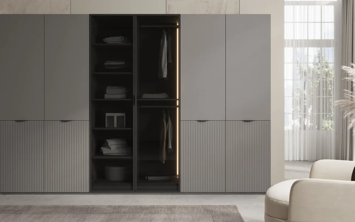 Moduro Sano – Modularer Kleiderschrank mit Glas- und Strukturfront