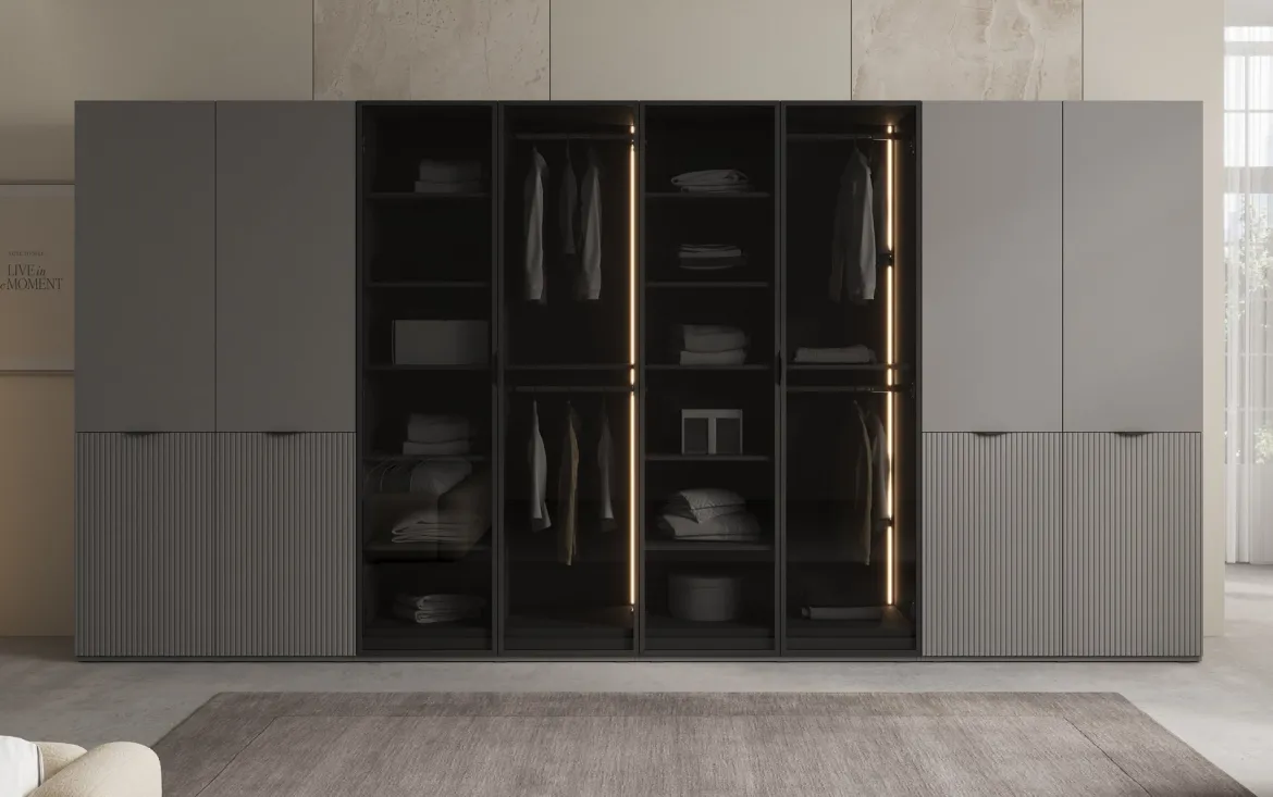Moduro Verno – Modularer Design-Kleiderschrank mit Glas- und Strukturfront