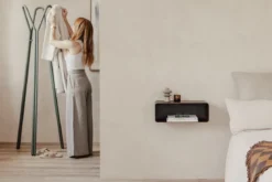 Nachttisch Nelio – Hängendes Design mit Kabeldurchführung