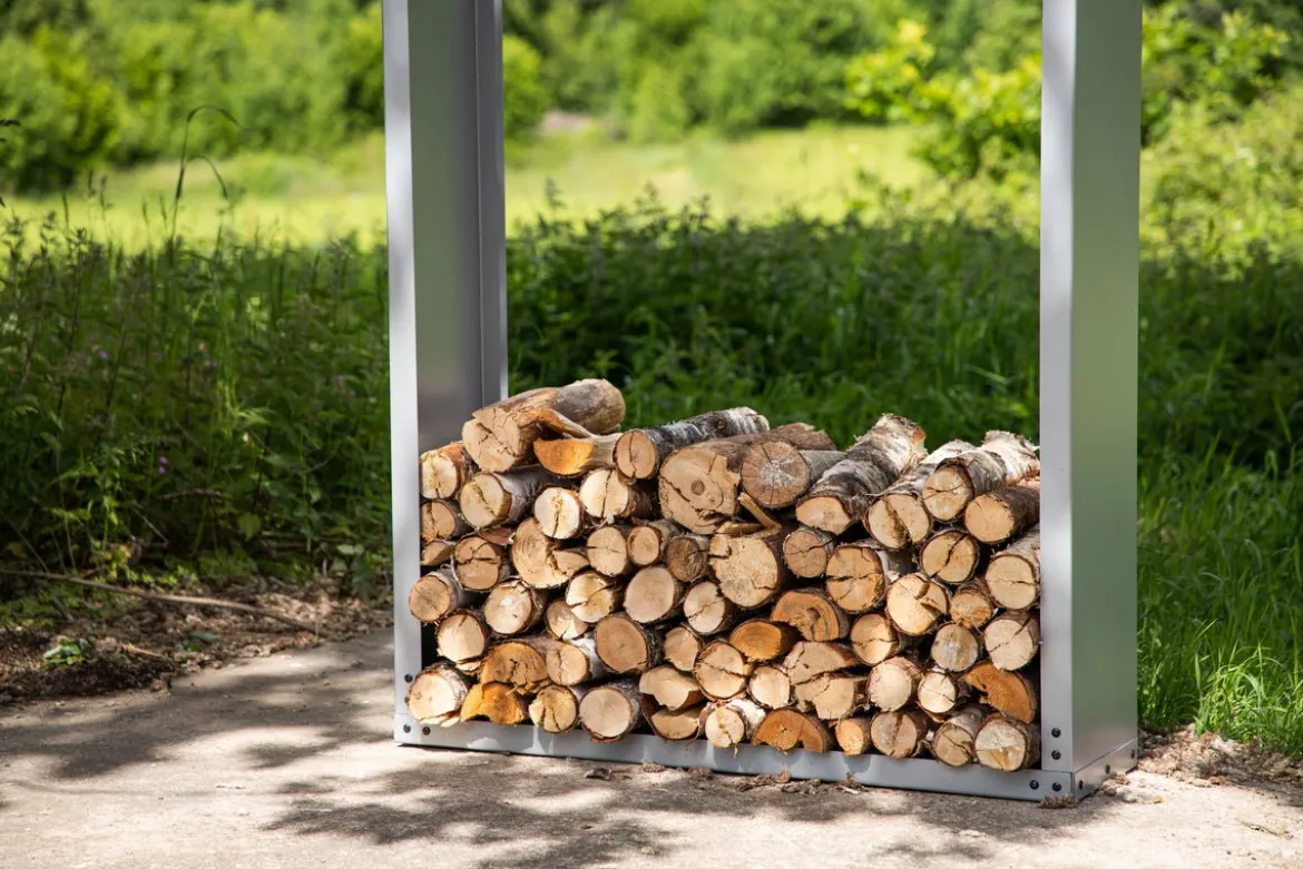 Outdoor Holzstapelständer Billi - aus silberfarbenem Stahl