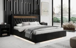 OUTLET-Designer Polsterbett Ida inkl. RGB, USB und Stauraum/200x200/Schwarz/H3