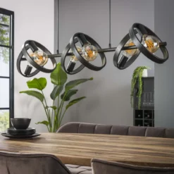 Pendelleuchte Arkon – Metallrahmen in Charcoal mit industrieller Ausstrahlung (6-flammig)