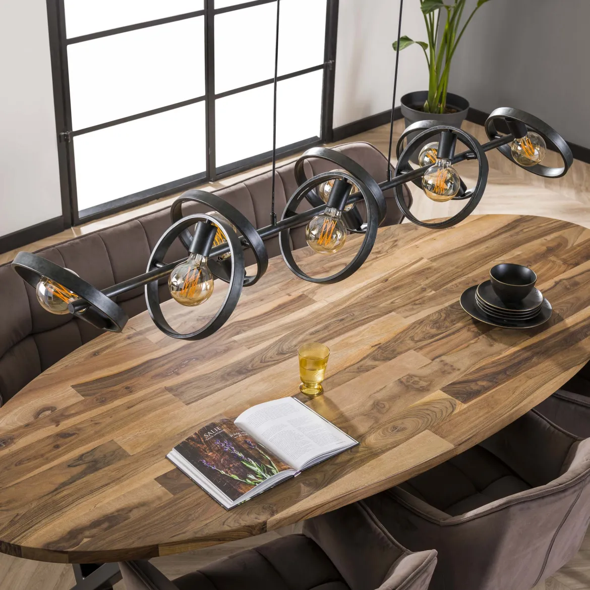 Pendelleuchte Arkon Octa – Offenes Metallrahmen-Design in Charcoal (8-flammig)