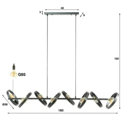 Pendelleuchte Arkon Octa – Offenes Metallrahmen-Design in Charcoal (8-flammig)