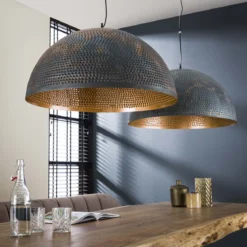 Pendelleuchte "Astryn“ – Großer, perforierter Lampenschirm aus Metall in Schwarz-Bronze