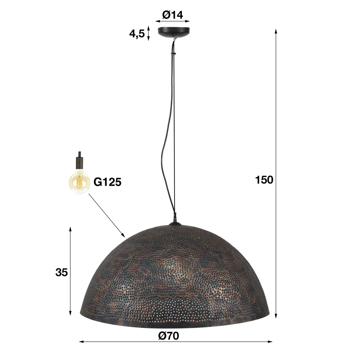 Pendelleuchte "Astryn“ – Großer, perforierter Lampenschirm aus Metall in Schwarz-Bronze