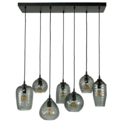 Pendelleuchte „Aurelia“ – mit 7 Leuchten im Rauchglas-Design und Metall Armatur