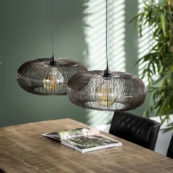 Pendelleuchte Aurex Duo – Metallscheiben in Schwarznickel mit goldenen Akzenten (2-flammig)