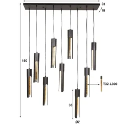 Pendelleuchte „Aveline“ – Mit 9 Leuchten in edlem, schwarzen Tube-Design