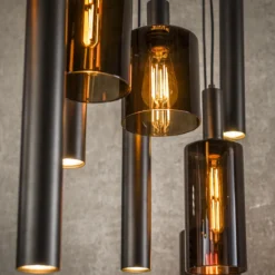 Pendelleuchte Ayu – Cluster-Design in Braun (9-flammig)