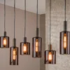 Pendelleuchte Ayu – Zylindrische Glasschirme in Braun (6-flammig)