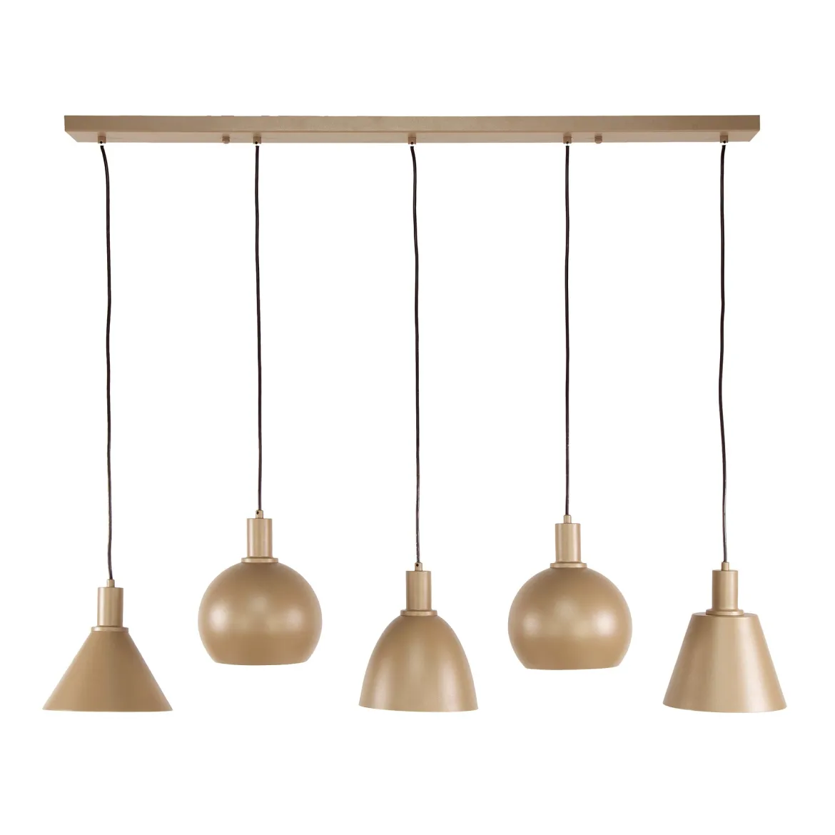 Pendelleuchte Bravino – Fünf Metallschirme in Braun oder Beige (5-flammig)