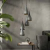Pendelleuchte "Calira“ – Gestuft mit 5 perforierten Lampenschirmen aus Metall in Schwarz-Bronze