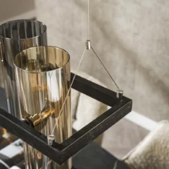Pendelleuchte "Calivon“ – 10 zylindrische Glasschirme in Bernstein- und Chromoptik