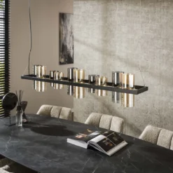 Pendelleuchte "Calivon“ – 10 zylindrische Glasschirme in Bernstein- und Chromoptik
