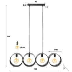 Pendelleuchte „Calyra“ – Mit 4 Leuchten und perforierten Ring-Lampenschirmen in Anthrazit