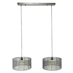 Pendelleuchte „Candela“ – 2 Leuchten mit geflochtenem Lampenschirm aus Schwarznickel