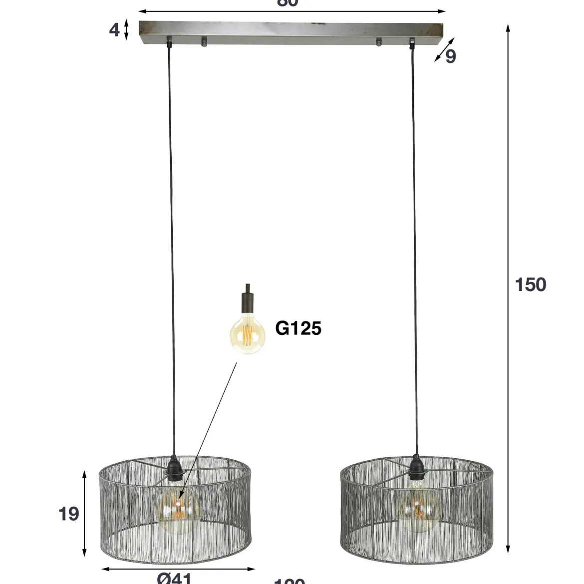 Pendelleuchte „Candela“ – 2 Leuchten mit geflochtenem Lampenschirm aus Schwarznickel