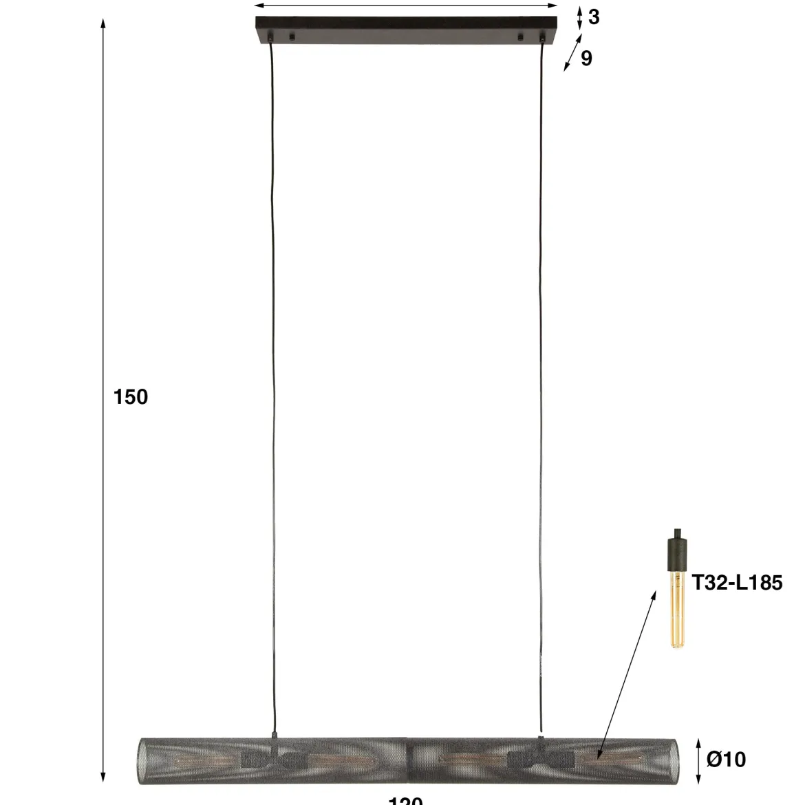 Pendelleuchte „Celvin“ – Mit 4 Leuchten in horizontalem Tube-Mesh-Design in Schwarz
