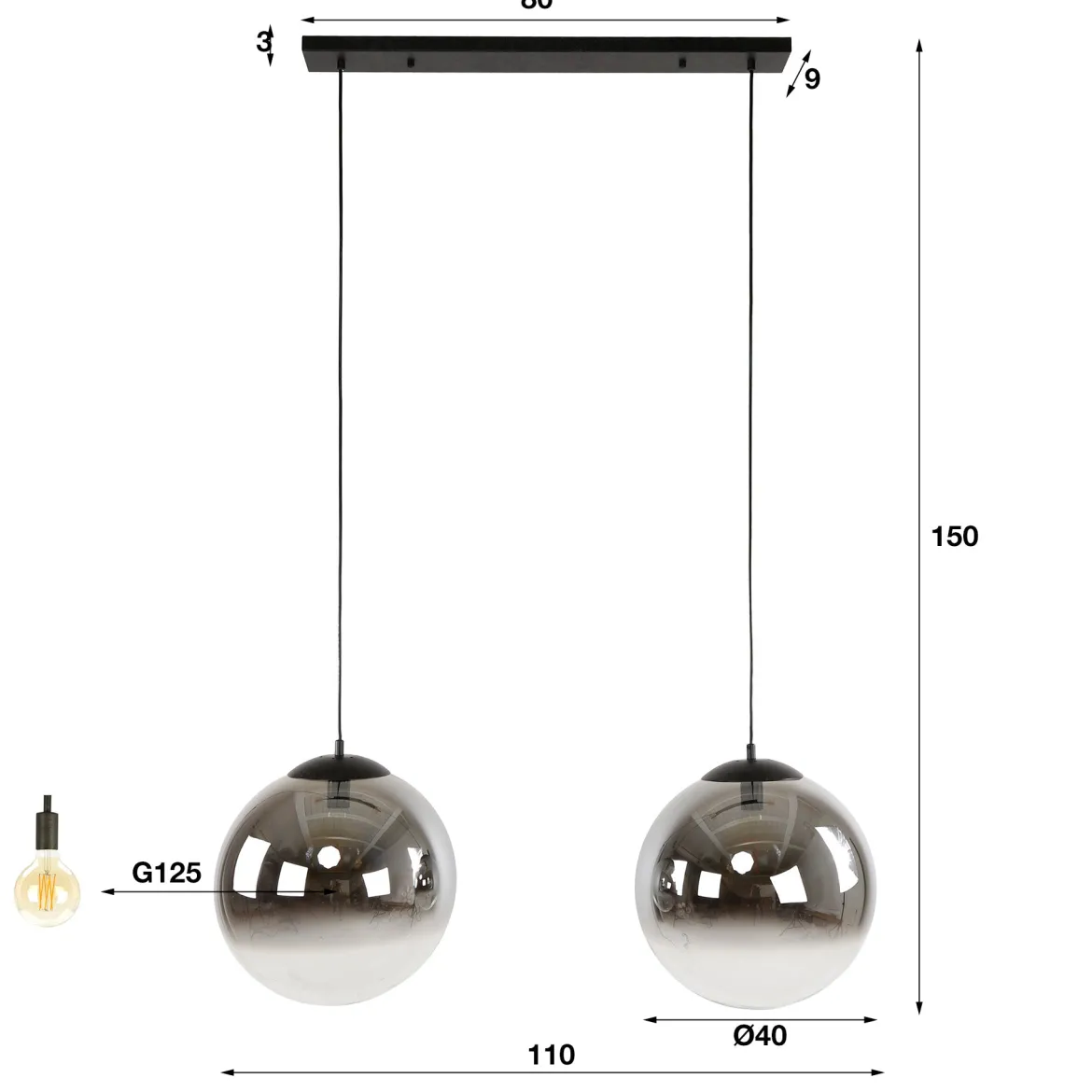 Pendelleuchte „Ceralis“ – Rauchglas mit Farbverlauf im Bubble-Design