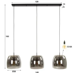 Pendelleuchte „Cirella“ – 3 Leuchten mit großen Lampenschirmen aus Chromglas