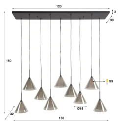 Pendelleuchte „Elunara“ – Mit 9 Leuchten in konischem Rauchglas und 150cm höhenverstellbar