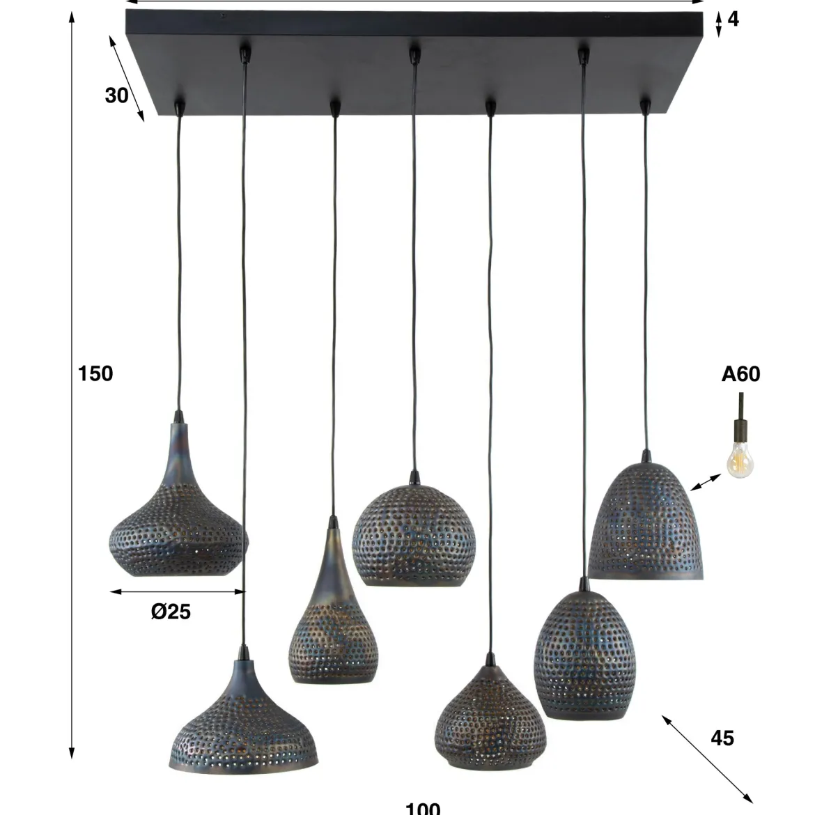 Pendelleuchte "Lioris“ – Mit 7 individuellen Lampenschirmen aus Metall in Schwarz-Bronze