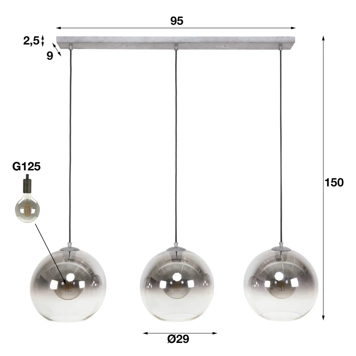 Pendelleuchte „Lumetto“ – Rauchglas mit Farbverlauf und Metallarmatur