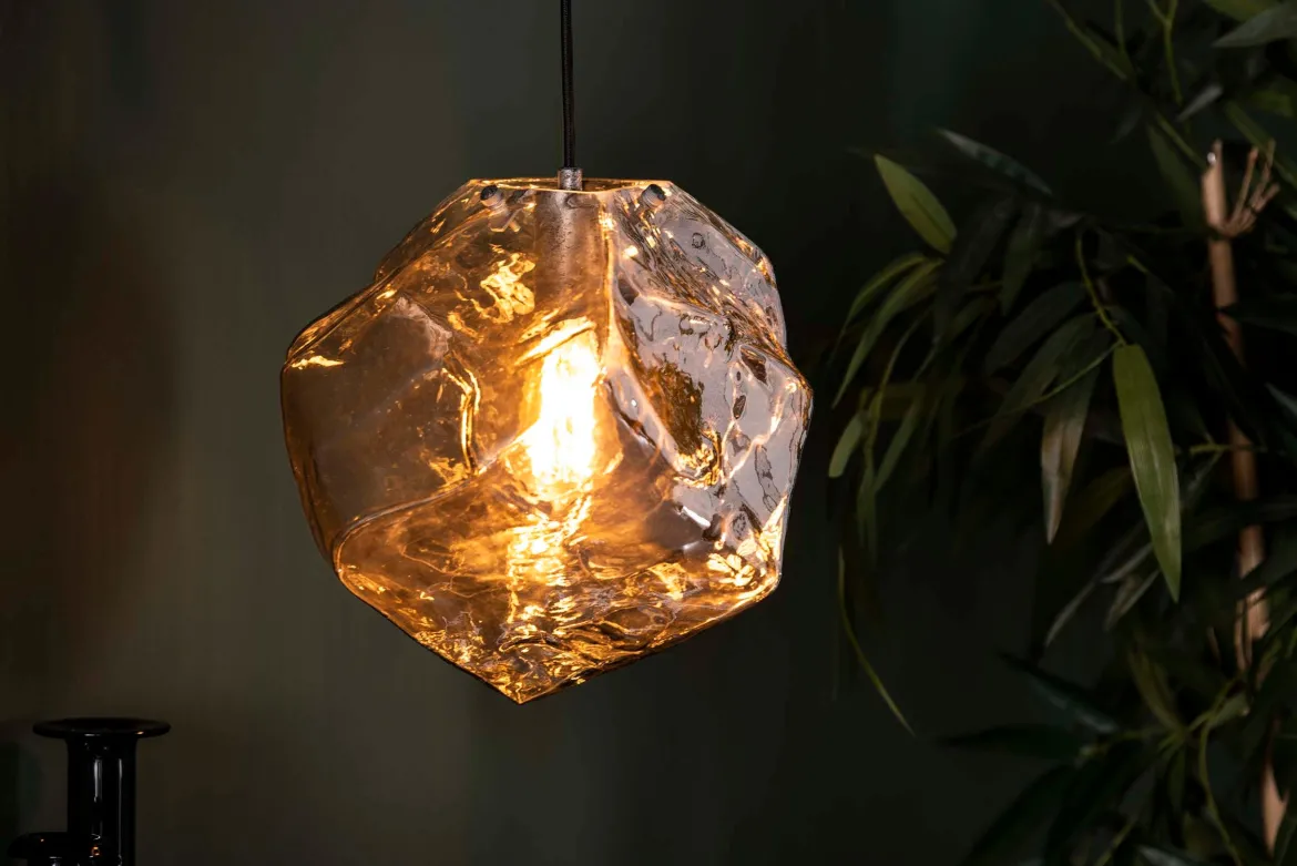 Pendelleuchte „Luminara“ – aus mundgeblasenem Chromglas mit Metall-Armatur