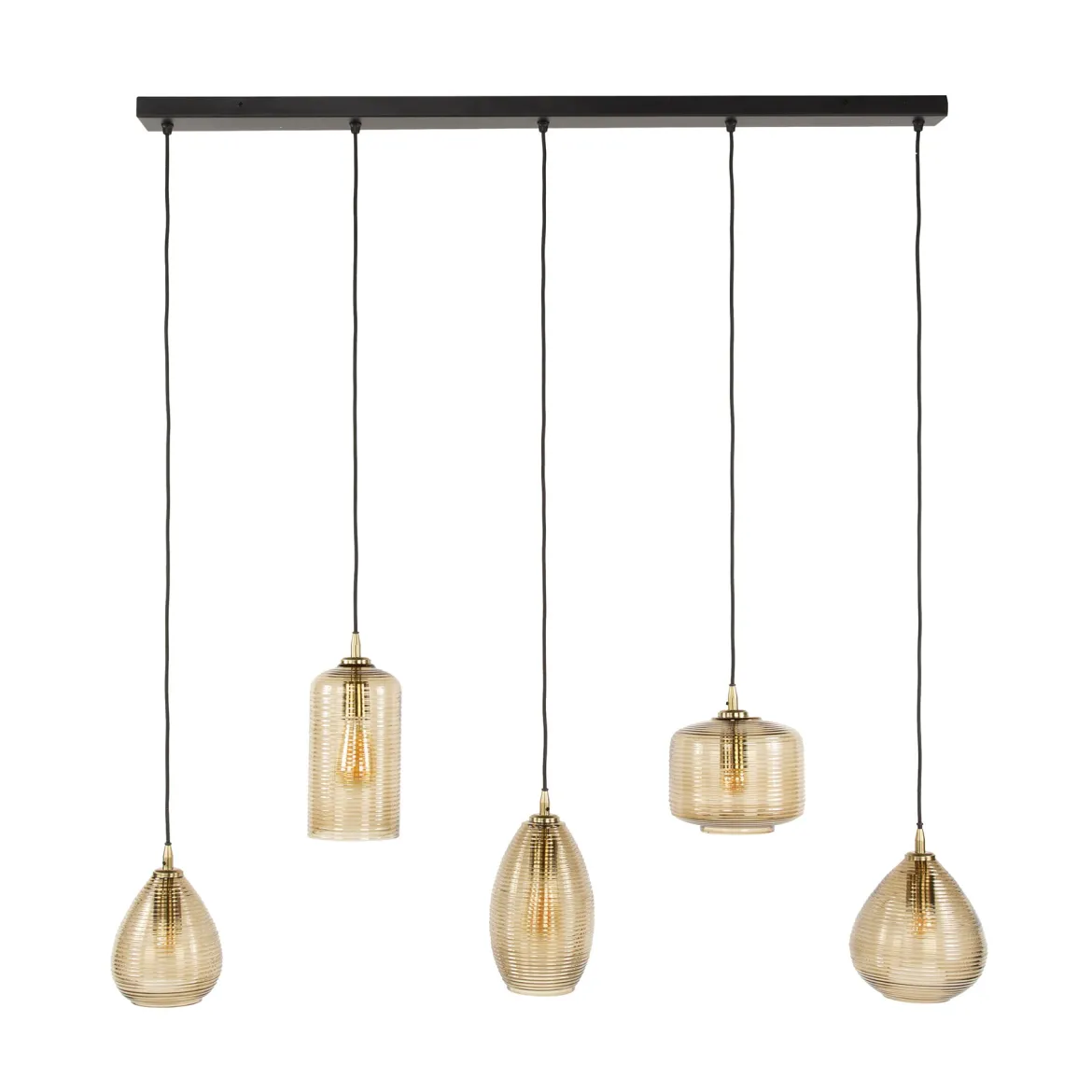 Pendelleuchte Lumira – Handgefertigte Glasschirme in Smoke-Braun (5-flammig)