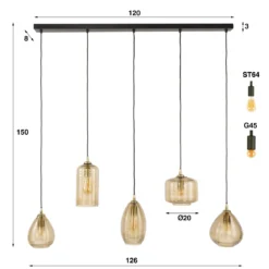 Pendelleuchte Lumira – Handgefertigte Glasschirme in Smoke-Braun (5-flammig)