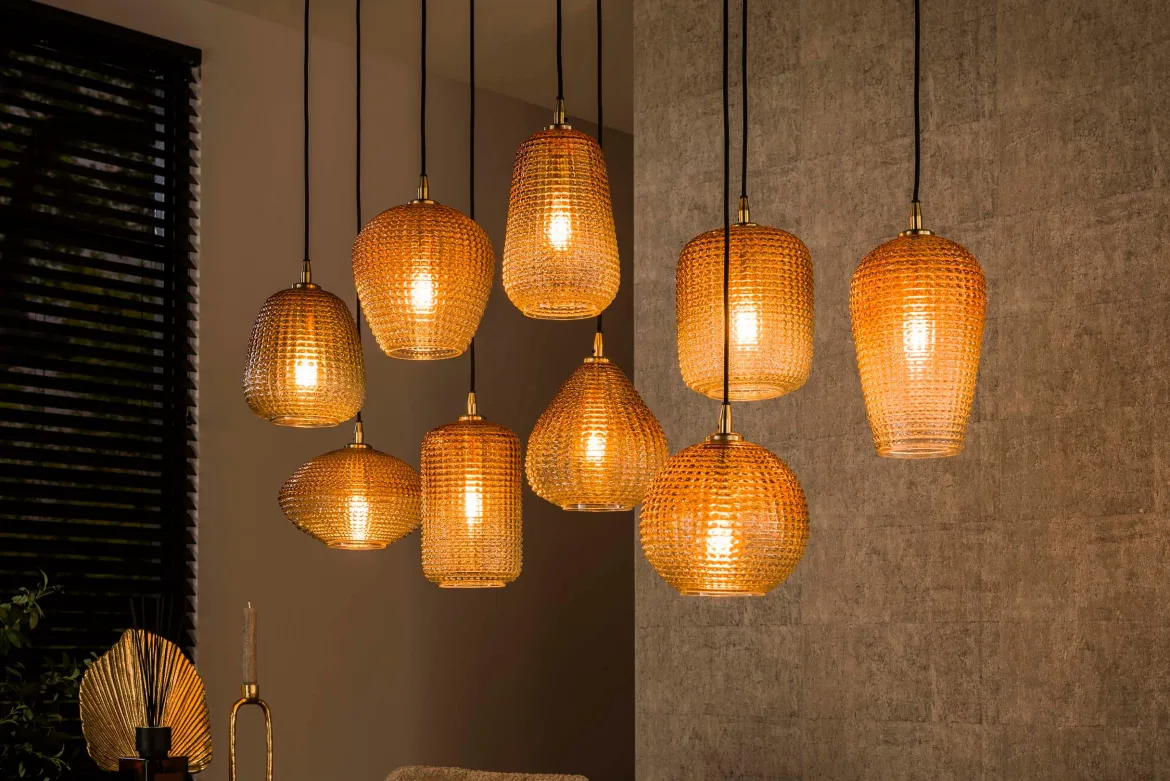 Pendelleuchte „Luxor" – mit 9 Leuchten und Bernstein-Farbverlauf