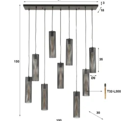 Pendelleuchte „Marcella“ – Mit 9 Leuchten in edlem, schwarzen Tube-Mesh-Design