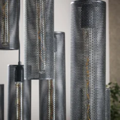 Pendelleuchte „Marcella“ – Mit 9 Leuchten in edlem, schwarzen Tube-Mesh-Design