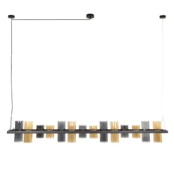 Pendelleuchte "Melvira“ – 14 zylindrische Glasschirme in Bernstein- und Chromoptik
