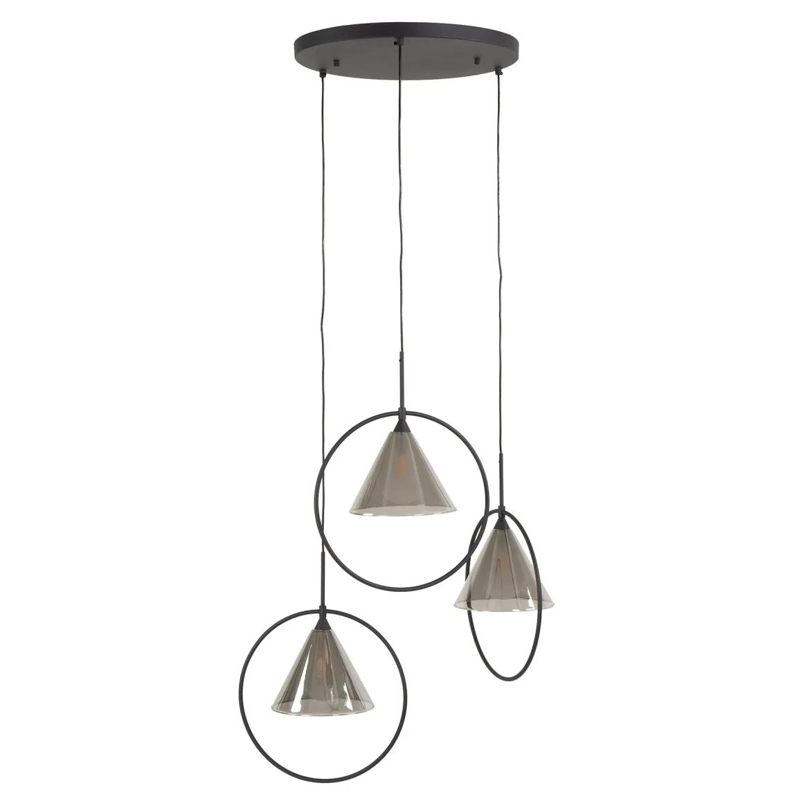 Pendelleuchte „Murielle“ – Gestuft mit 3 Leuchten und Rauchglas im Loop-Design