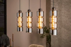 Pendelleuchte „Navaro“ – 4 Leuchten mit verchromten Glasschirmen in Zylinder-Form
